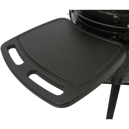Foldable side shelf of the Primo Oval Large All-in-one Kamado Grill
