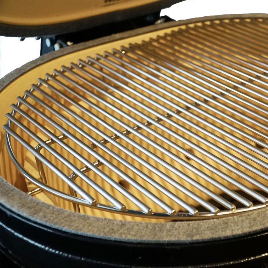 Interior view of the Primo Oval Large with stainless steel cooking grates