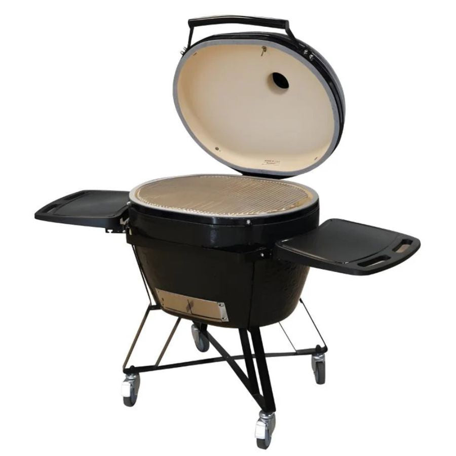 Primo Oval XX-Large Kamado Ceramic Grill with lid open showing interior