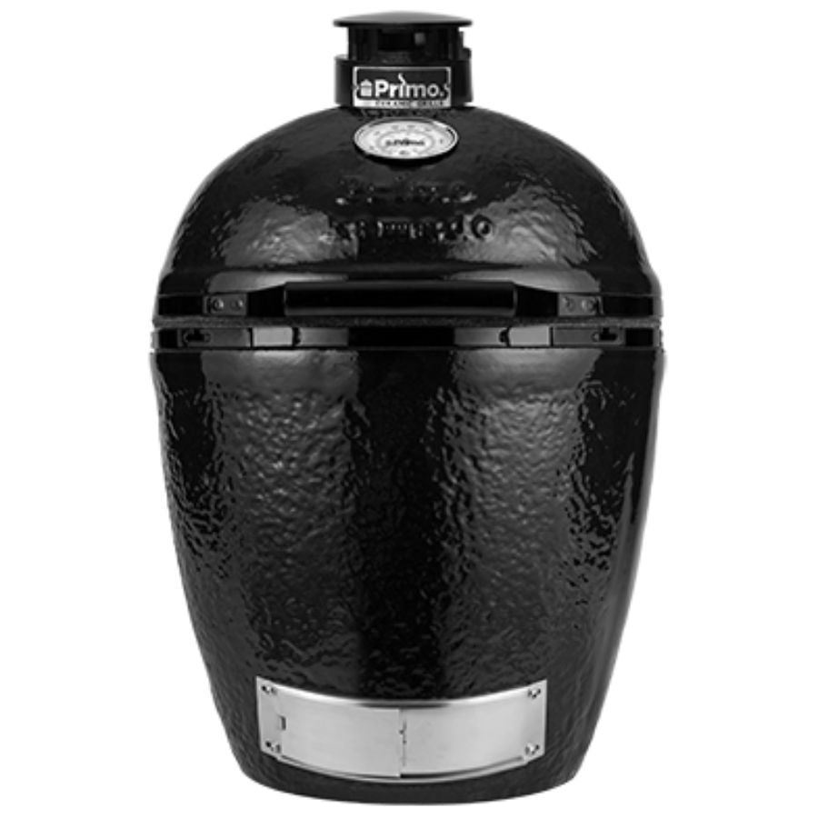 Front view of the Primo Round Kamado ceramic charcoal grill
